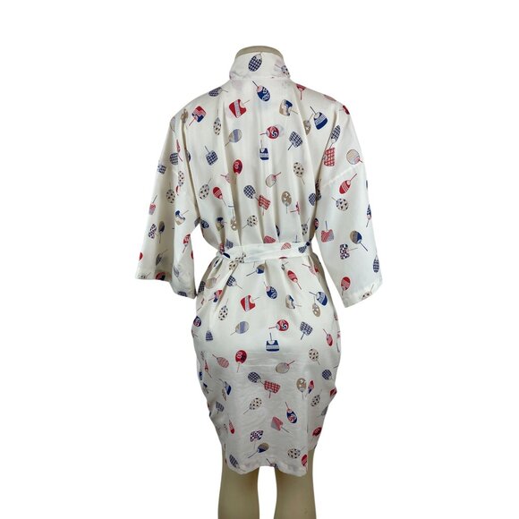Kerry Dawn Japanese-Inspired Kimono Robe With Fan Print Multi-Color One Size - Picture 3 of 9